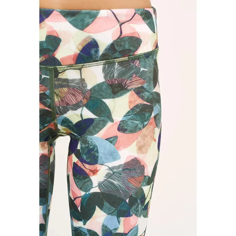Pure + Good x Anthropologie Women's Leggings Aquarelle Leaves Athleisure Z383-10